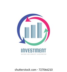 Investment - business finance logo template - vector concept illustration. Economic infographic sign. Arrows and infograph bar. Growth graphic symbol. Design element