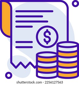 Investment business icon with purple and orange duotone style. Safe, sign, loan, budget, wallet, wealth, savings. Vector illustration