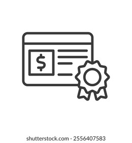 Investment certificate, icon in line design. Certificate, investment, finance, document, bond, approval, portfolio on white background vector. Investment certificate editable stroke icon