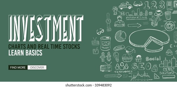 Investment Chart concept with Doodle design style :Best Deals stock tradings, creative strategy. Modern style illustration for web banners, brochure and flyers.