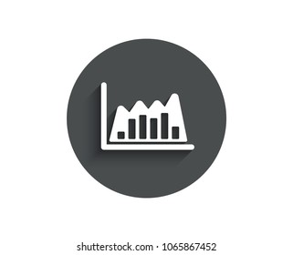 Investment chart simple icon. Economic graph sign. Stock exchange symbol. Business finance. Circle flat button with shadow. Vector