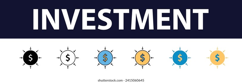 Investment color fill icon set. Investment, Profit, Asset, Investor, Portfolio, Dividend, Capital, Risk, Inflation icons vector, icon, analysis, asset, bond, economy, education, icon, analysis, asset,