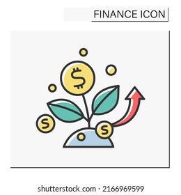 Investment Color Icon. Plant Watering. Fund Raising, Capital Growth And Financial Profit. Personal Banking And Accounting. Budget. Finance Concept. Isolated Vector Illustration