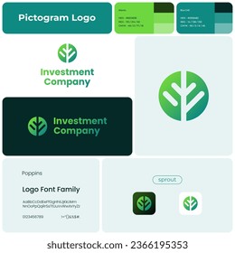 Investment company gradient glyph business logo. Brand name. Financial planning. Sprout symbol. Design element. Visual identity. Poppins font used. Suitable for wealth management firm, stock broker