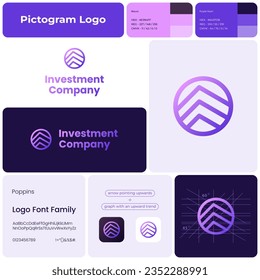 Investment company gradient line business logo. Brand name. Fin tech startup. Upward trend. Design element. Visual identity. Poppins font used. Suitable for business consultant, real estate company