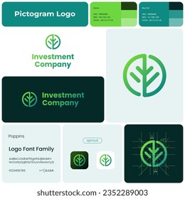 Investment company gradient line business logo. Brand name. Financial consulting. Sprout symbol. Design element. Visual identity. Poppins font used. Suitable for tech startup, organic product