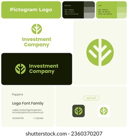 Investment company green glyph business logo. Brand name. Business consulting. Sprout symbol. Design element. Visual identity. Poppins font used. Suitable for financial advisor, agriculture business