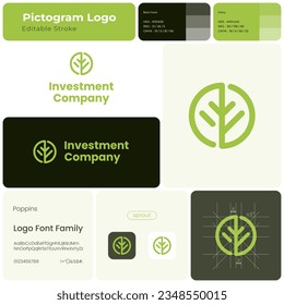 Investment company green line business logo. Brand name. Financial institution. Sprout symbol. Design element. Visual identity. Poppins font used. Suitable for asset manager, hedge fund startup