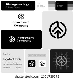 Investment company monochrome line business logo. Brand name. Financial institution. Arrow pointing up. Design element. Visual identity. Poppins font used. Suitable for asset manager, tech startup