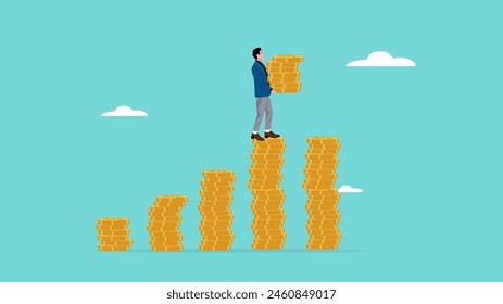 investment compound interest growth, increase in the value of money savings, additional value from capital or investment, businessman investment makes a growth graph using gold money coins