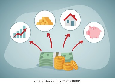 Investment concept. Asset allocation dividing an investment portfolio among different asset categories.