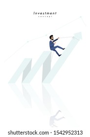 Investment concept of businessman climbing to top of the arrow on white background vector