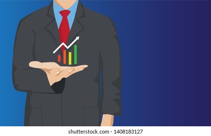 Investment concept,  Businessman holding growth graph arrow on his hand