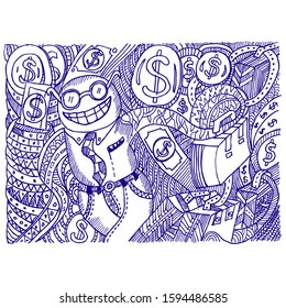 investment concept with dollar background, doodle