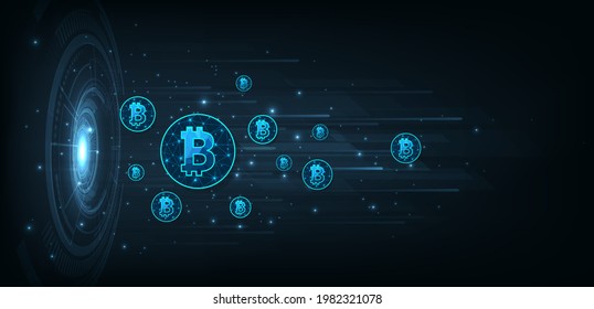 Investment concept and exchange electronic currencies.Bitcoin digital currency  digital money technology on Dark blue background.fintech world finance concept, vector illustration. 