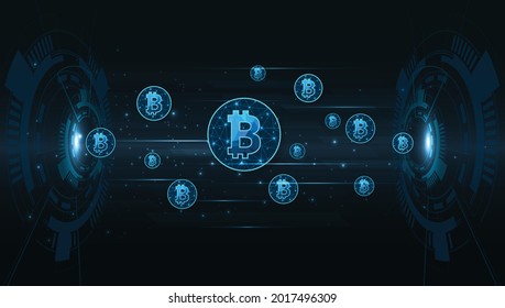 Investment concept and exchange electronic currencies.Bitcoin digital currency  digital money technology on Dark blue background.fintech world finance concept, vector illustration. 