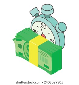 Investment concept icon isometric vector. Stopwatch clock and dollar bill stack. Investment, finance, economy