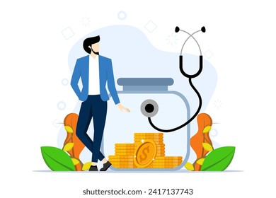 Investment concept. savings and savings growth, investing money for self-development, health and savings. financial management. Flat Vector Illustration on white background.