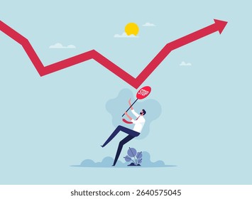 Investment crash concept, crisis or Recession, businessman stopping economic arrow falling down or stock market crash