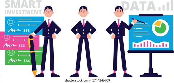 investment and data presentation character mascot icon