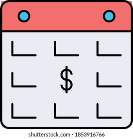 Diseño de icono de vectores de fecha de inversión y calendario, símbolo de inversores y financieros sobre fondo blanco, signo de capitalismo de negocio y finanzas,