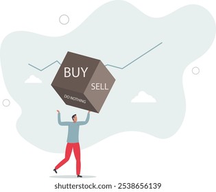 Investment decision in volatile stock market, risk assessment to hold and do nothing, sell or buy concept.flat characters.