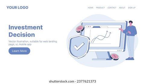 Investment Decision. Web Landing Page Design. Flat Cartoon Vector Illustration. Vector illustration, suitable for web landing page, ui, mobile app