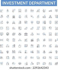 Investment department outline icons collection. Investment, Department, Portfolio, Management, Broker, Asset, Analyst vector illustration set. Fund, Market, Equity line signs