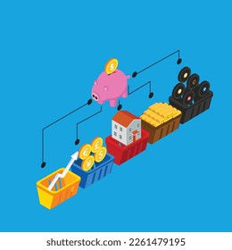 Diversificación de la inversión Ilustración vectorial isométrica 3d