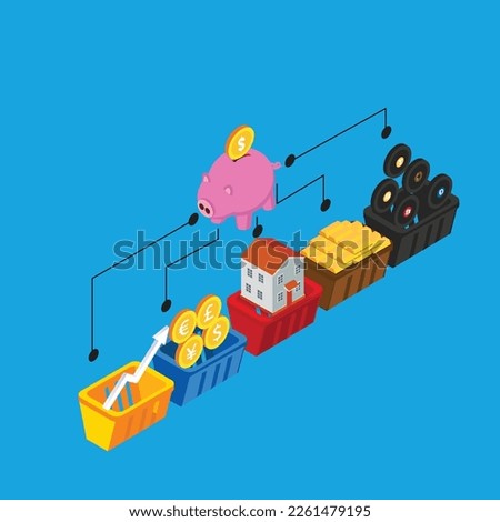 Investment diversification 3d isometric vector illustration