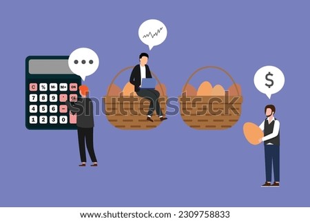 Investment Diversification, Eggs in Different Baskets 2d vector illustration concept for banner, website, illustration, landing page, flyer, etc.