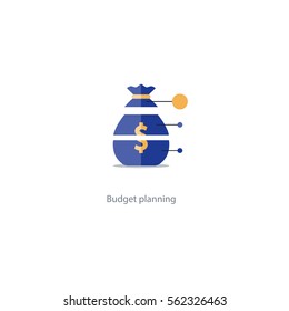 Investment diversification, financial strategy solution, budget fund cut plan icon, share hold, compound interest, divide money, vector illustration