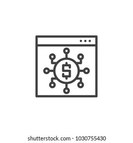 Investment dollar outline icon. linear style sign for mobile concept and web design. Browser with financials connections simple line vector icon. Symbol, logo illustration.