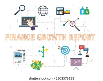 Investment, earnings analysis, finance,  growth and report icons. Concepts of stock market investment, earnings analysis, finance growth, report analysis. Flat design icons in vector illustration.
