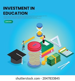 Investment education 3d isometric vector illustration concept for banner, website, landing page, ads, flyer