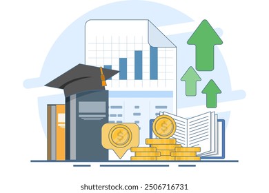 investment education concept, financial character empowerment. Financial education abstract vector illustration set. Budgeting skills, investment knowledge metaphor, flat vector illustration.