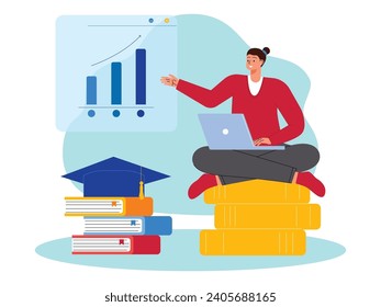 Investment for education costs, managing finances for the future, vector illustration.