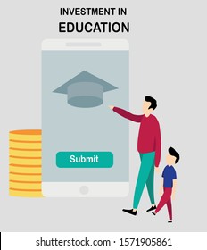 investment in education with  dad and son vector illustration