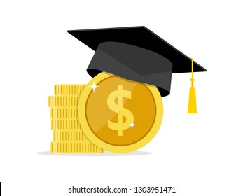 Investment in education. Graduate's cap on Study Money Icon Vector