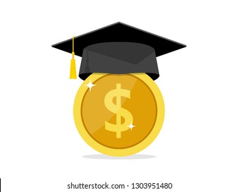 Investment in education. Graduate's cap on Study Money Icon Vector