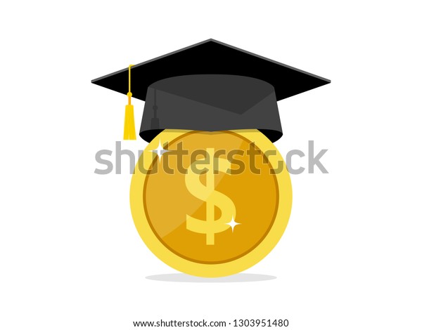 Investment in education. Graduate\'s cap on Study\
Money Icon Vector