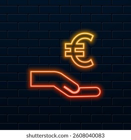 investment euro payment icon. neon style.euro icon of hands..