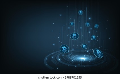 Investment and Exchange electronic currencies concept. Bitcoin digital currency  digital money technology on Dark blue background.fintech world finance concept, vector illustration. 