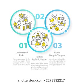 Investment expectations circle infographic template. Business. Data visualization with 3 steps. Editable timeline info chart. Workflow layout with line icons. Myriad Pro-Regular font used