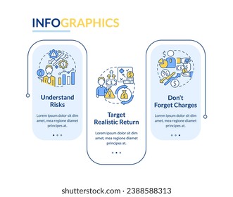 Investment expectations rectangle infographic template. Business. Data visualization with 3 steps. Editable timeline info chart. Workflow layout with line icons. Lato-Bold, Regular fonts used