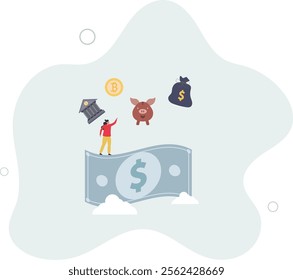Investment expert, financial professional or wealth management, savings or trader for earning profit,flat characters.