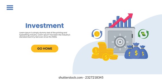 Investment and finance growth business concept. Human hands hold glass jar with coins and growing plant or tree on green arrow background. Hand drawn vector sketch illustration. Poster banner design