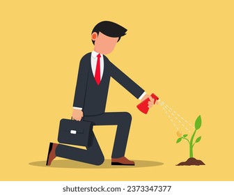 Investment and finance growth business concept. Businessman watering coin tree.