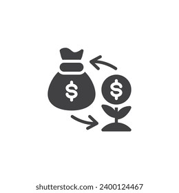 Investment and finance growth vector icon. Money bag and plant filled flat sign for mobile concept and web design. Financial investment  glyph icon. Symbol, logo illustration. Vector graphics