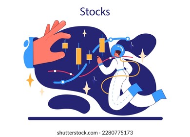 Investment and finance growth. Young female character investing money in stocks with the prospect of profit. Woman using investment vehicle to gain benifits. Flat vector illustration